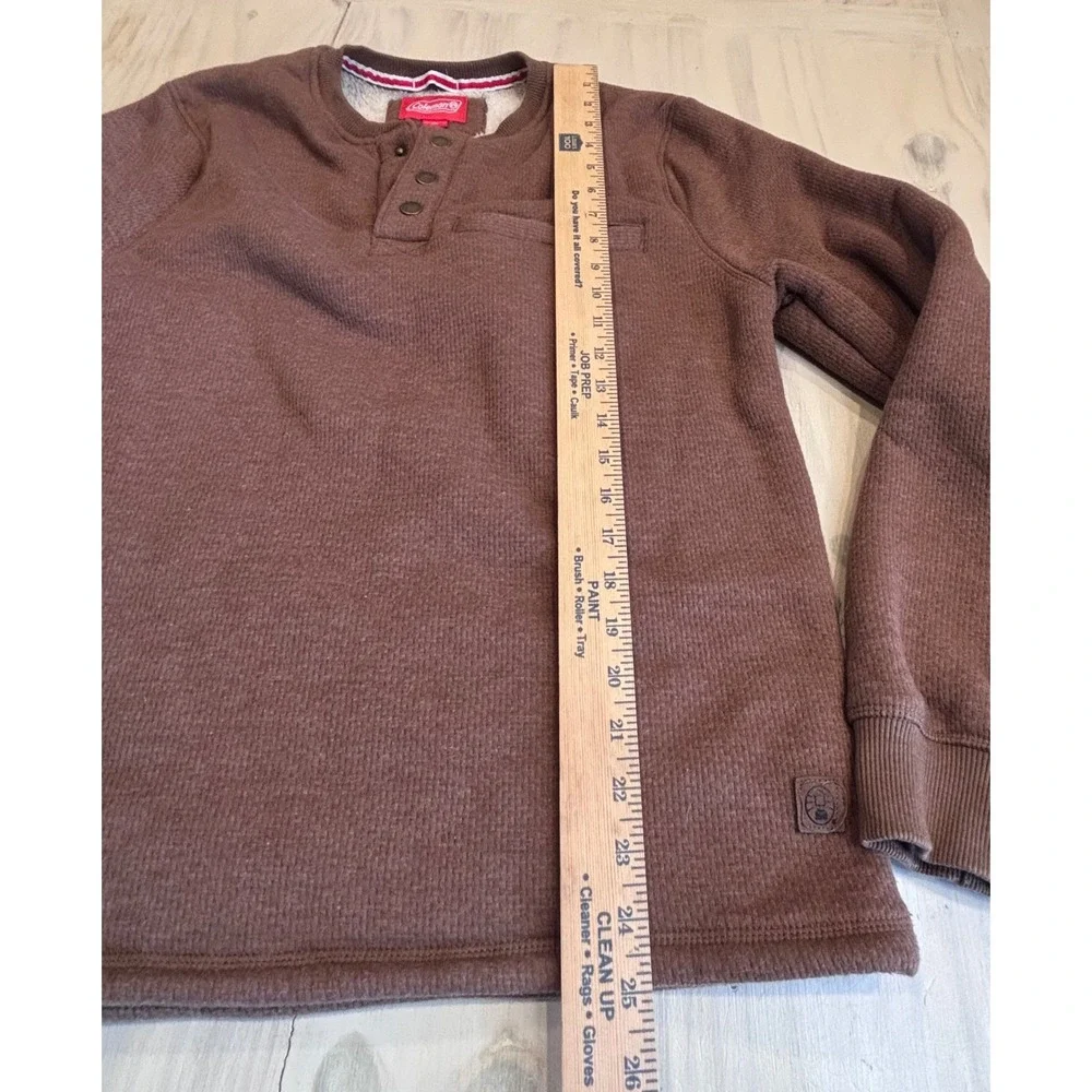 Coleman Mens Brown Sherpa Lined Waffle Knit Henley Pullover Sweater Size M